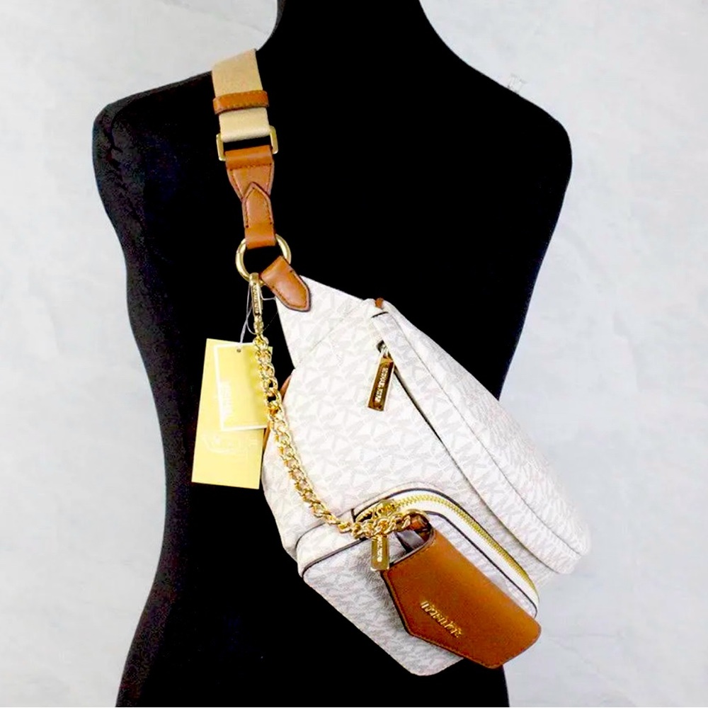 NWT Michael Kors Women Maisie Large 2 In 1 Waistpack Fanny Pack Belt Vanilla,